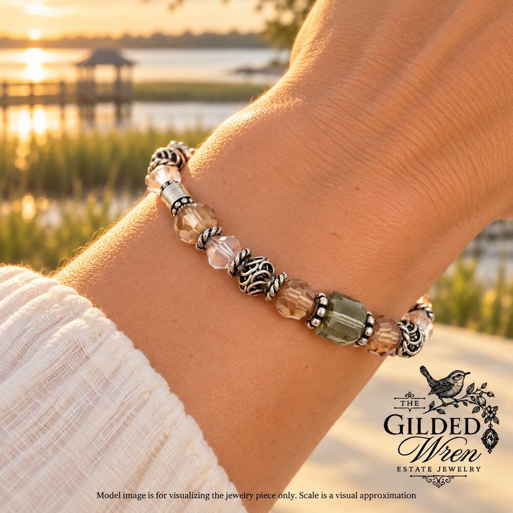 Artisan 925 Sterling Silver Glass Beaded Link Bracelet 7.5in 22.6g